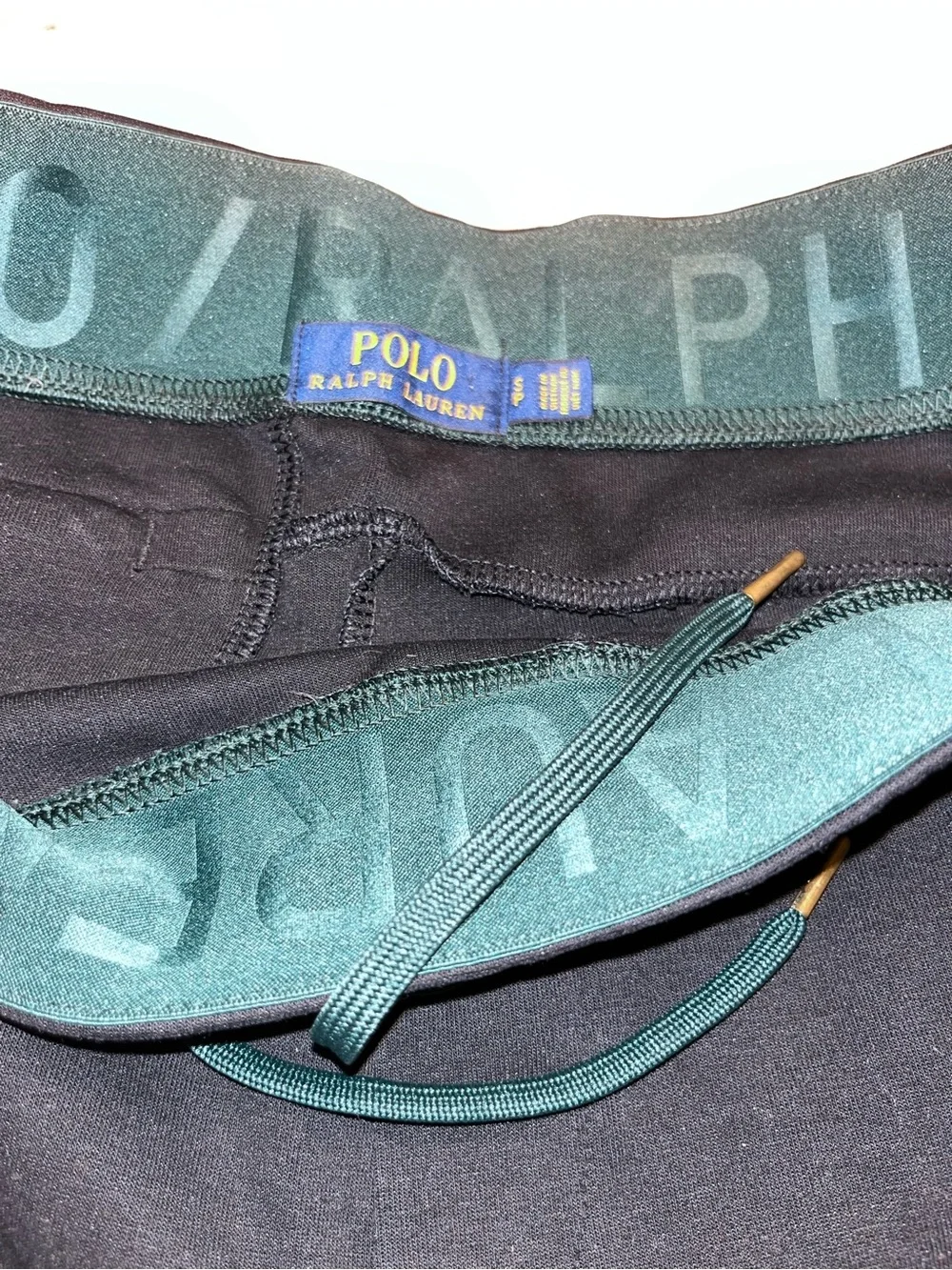 Ralph Lauren Black Sweatpants with Green Stripe and Gold Embroidery